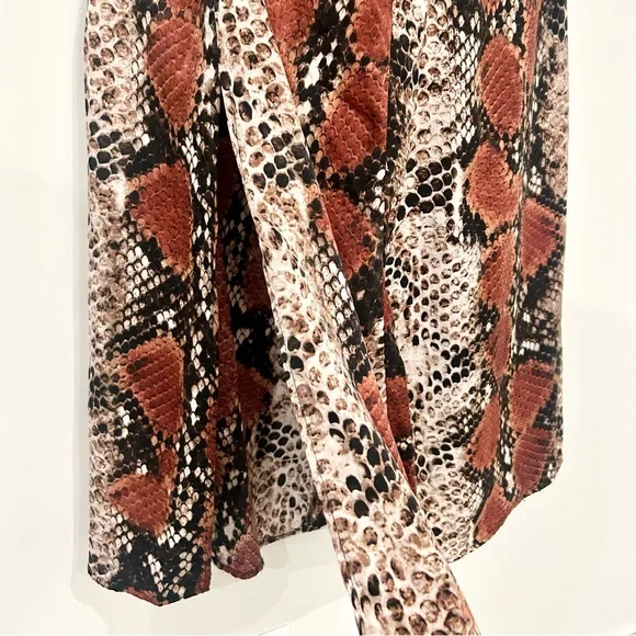 NWOT Mango Women’s Brown and Cream Snake Print Midi Skirt with Slit - Picture 3 of 5